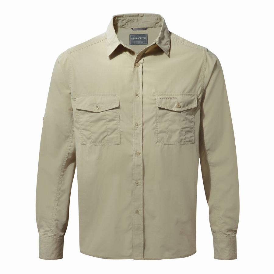 Beige Craghoppers Kiwi Long Sleeved Men's Shirts | HAJ4697YY