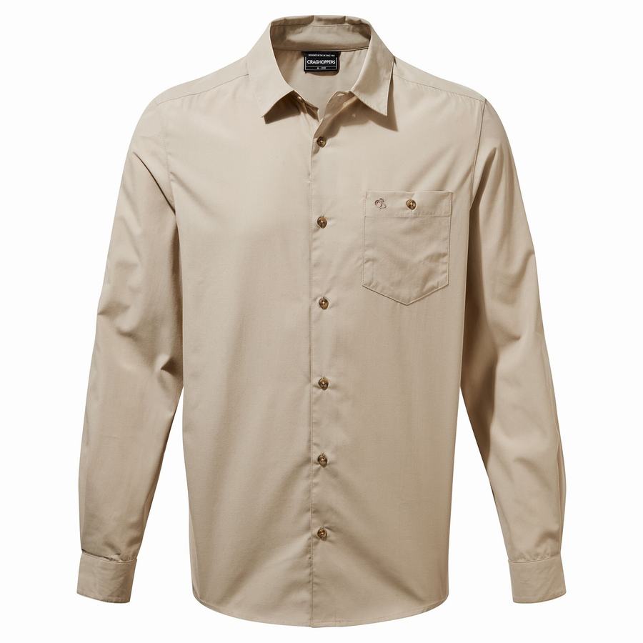 Beige Craghoppers Kiwi Ridge Long Sleeved Men's Shirts | XOS6495TJ