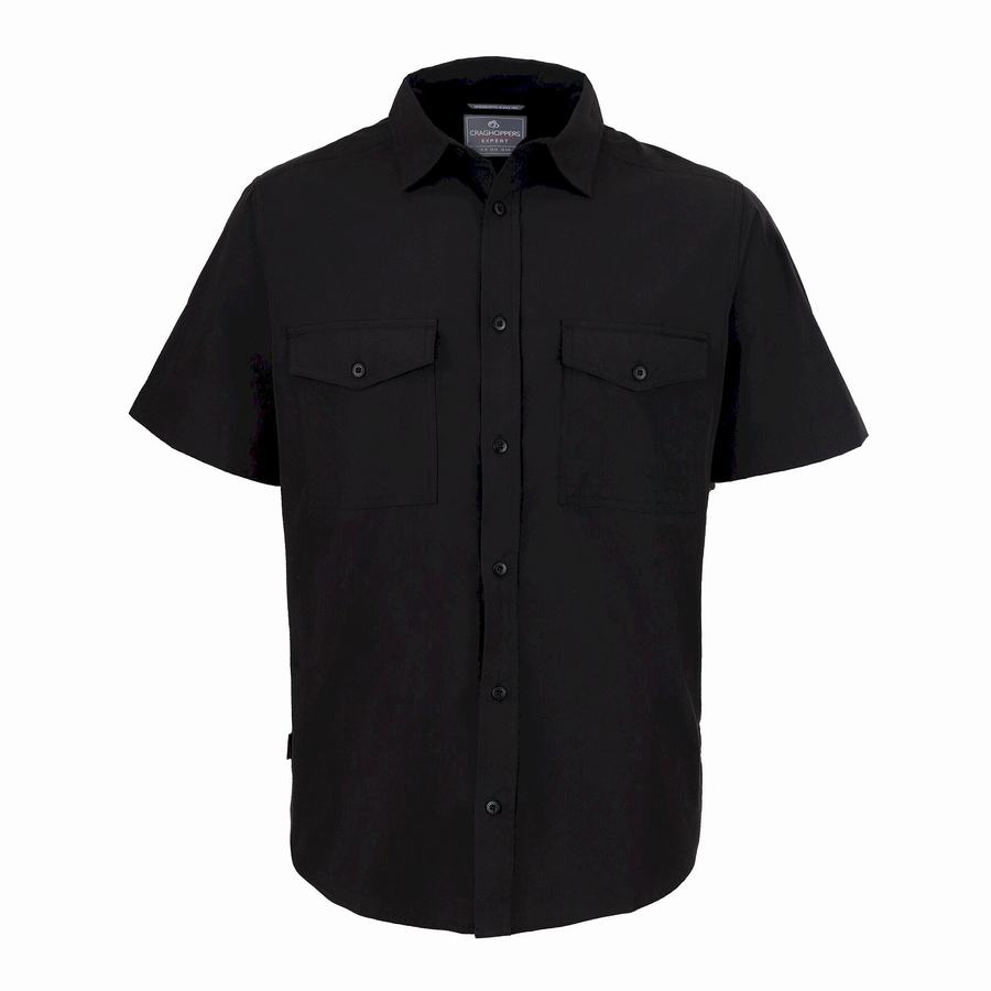 Black Craghoppers Expert Kiwi Short Sleeved Men's Shirts | SWS7758FY