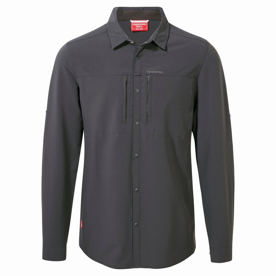 Black Craghoppers NosiLife Pro IV Long Sleeved Men's Shirts | ERA6694SU