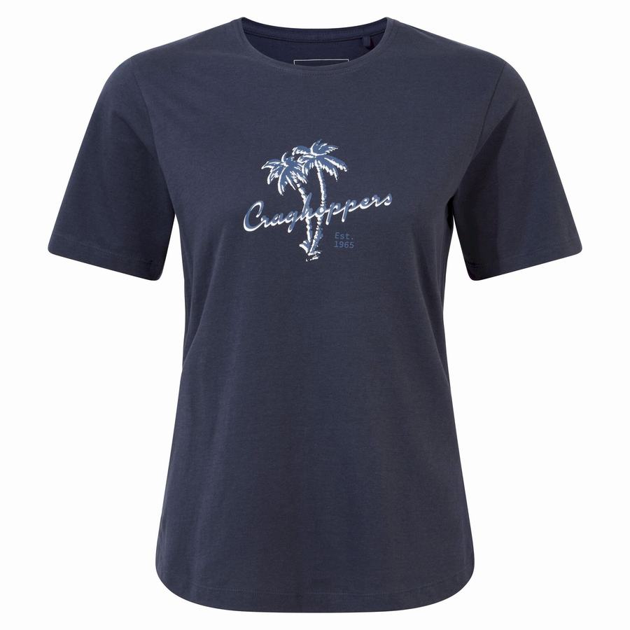 Blue Navy Craghoppers Ally Short Sleeved Women's T-Shirts | KHO7431FK