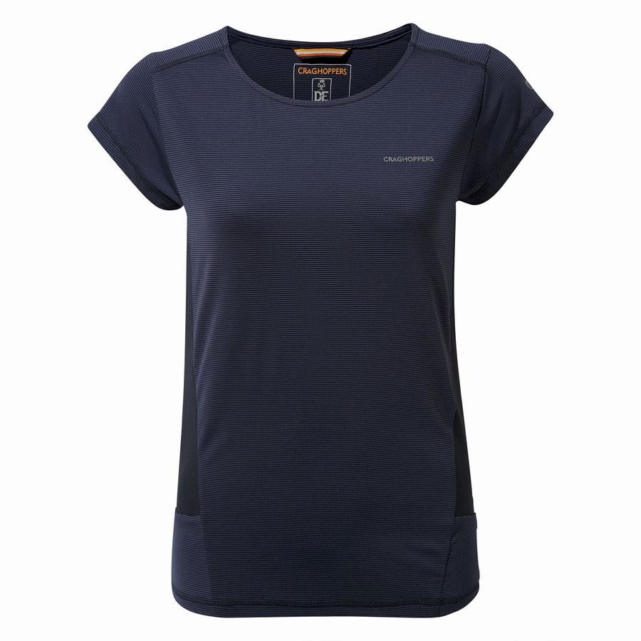 Blue Navy Craghoppers Atmos Short Sleeved Women's T-Shirts | IAR4380ZX