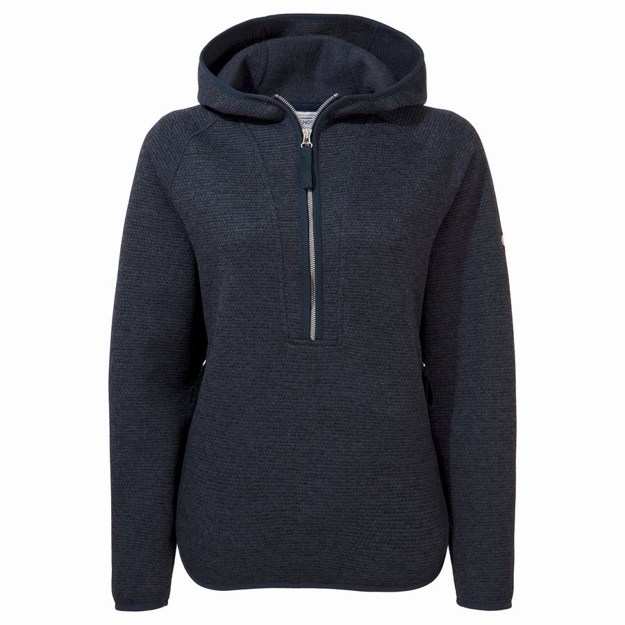 Blue Navy Craghoppers Elena Hooded Half Zip Women's Sweaters | GXE6639YE