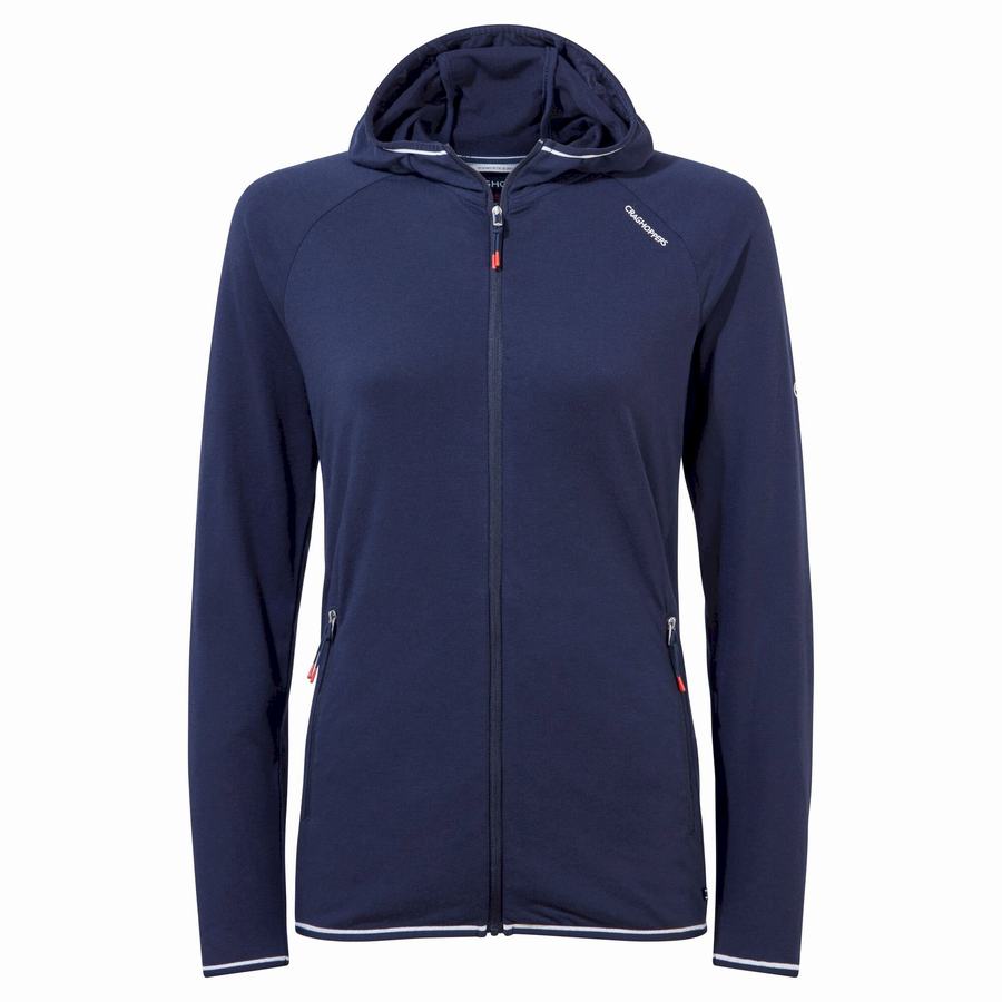 Blue Navy Craghoppers NosiLife Milanta Hooded Women's T-Shirts | NZN7988XV