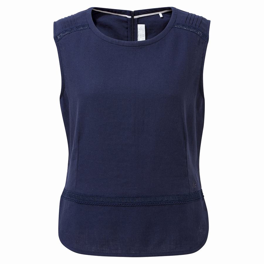 Blue Navy Craghoppers Nosibotanical Bonita Vest Women's T-Shirts | CXZ1313LO