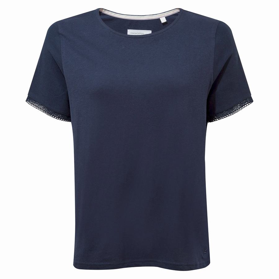 Blue Navy Craghoppers Nosibotanical Lavern Short Sleeved Women's T-Shirts | HDM8992JE