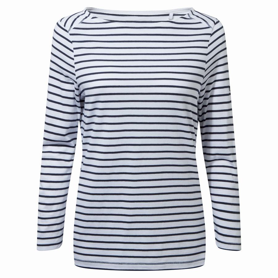 Blue Navy White Stripes Craghoppers Blanca 3/4 Sleeved Top Women's T-Shirts | ODP7568PF