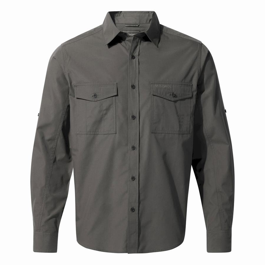 Dark Grey Craghoppers Kiwi Long Sleeved Men's Shirts | FSB9793UR