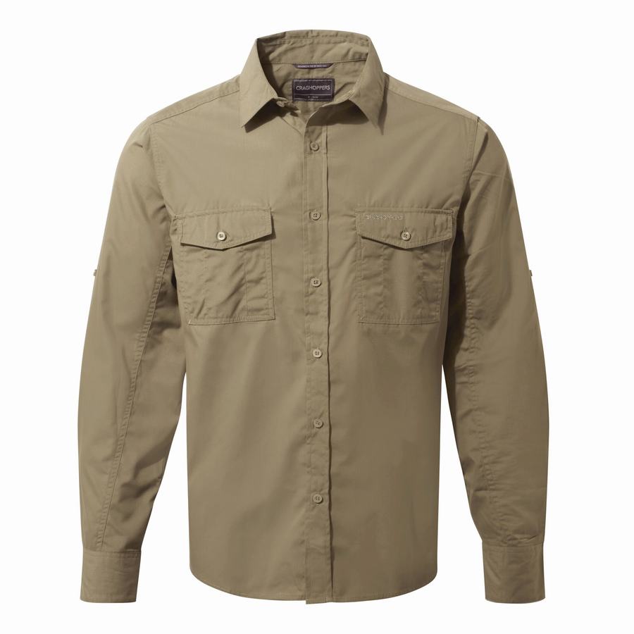 Dark Khaki Craghoppers Kiwi Long Sleeved Men's Shirts | QYA1516BE