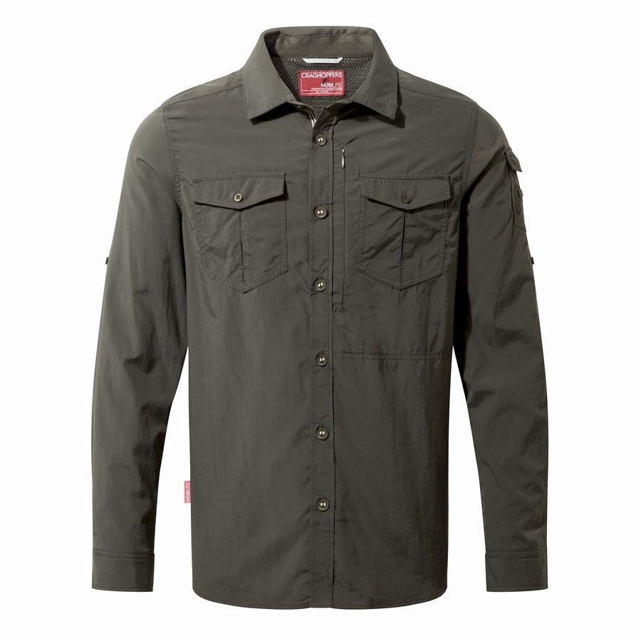 Dark Khaki Craghoppers NosiLife Adventure II Long Sleeved Men's Shirts | HVW509PO