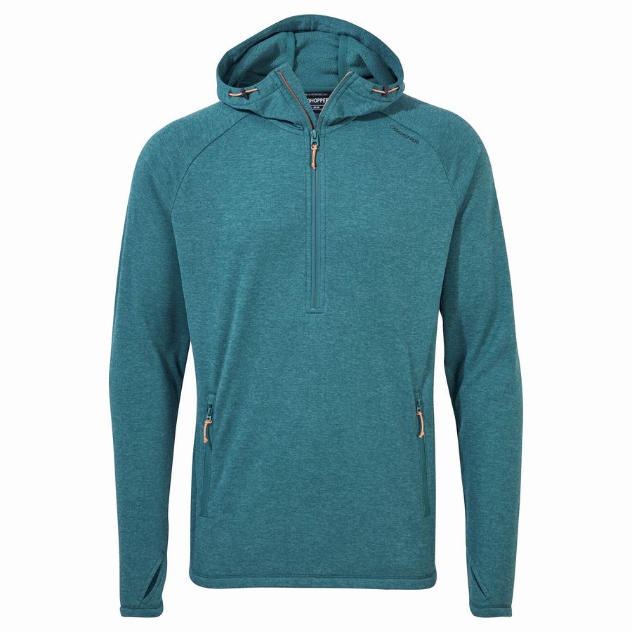 Green Craghoppers Dynamic Hooded Half Zip Top Men's T-Shirts | EAA2876RB