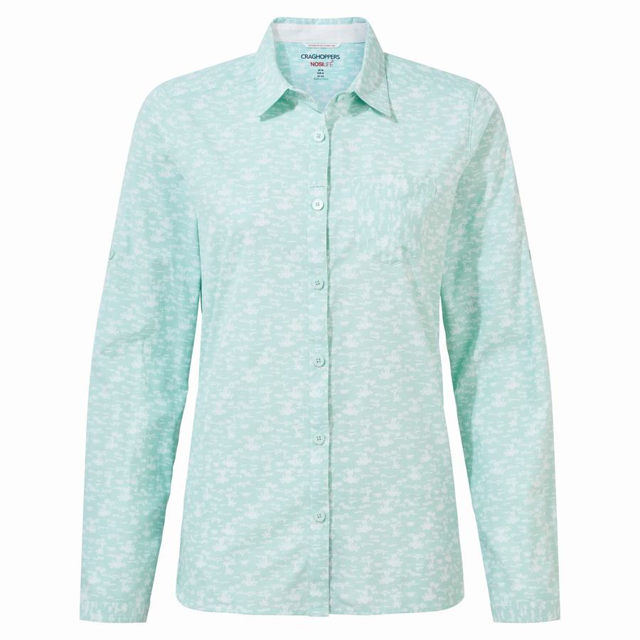 Green Craghoppers NosiLife Callo Long Sleeved Women's Shirts | XLK7677PY