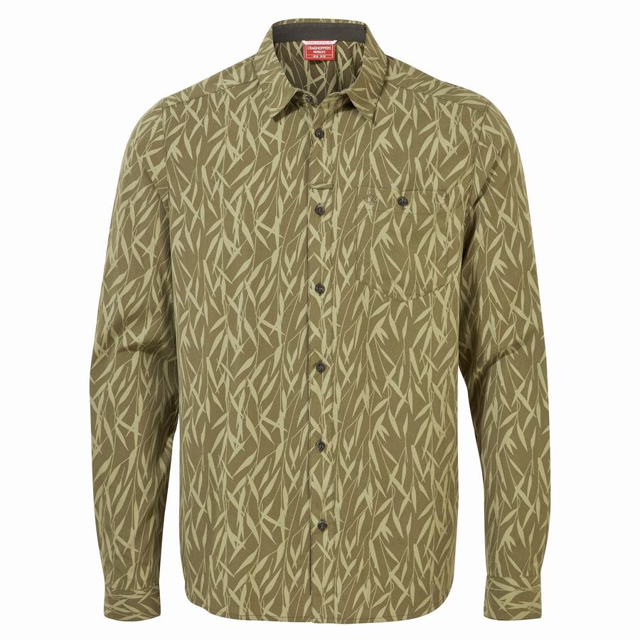 Green Craghoppers NosiLife Pinyon Long Sleeved Men's Shirts | XTJ3675NE