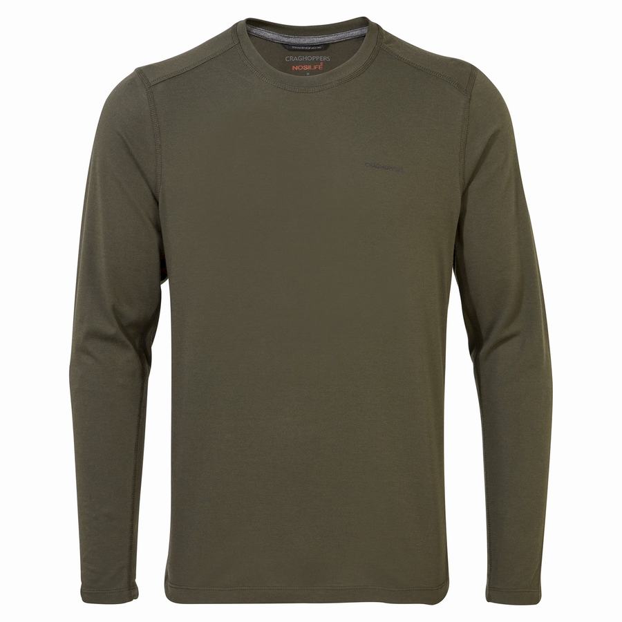 Green Craghoppers NosiLife Talen Long Sleeved Men's T-Shirts | DCM3347LW