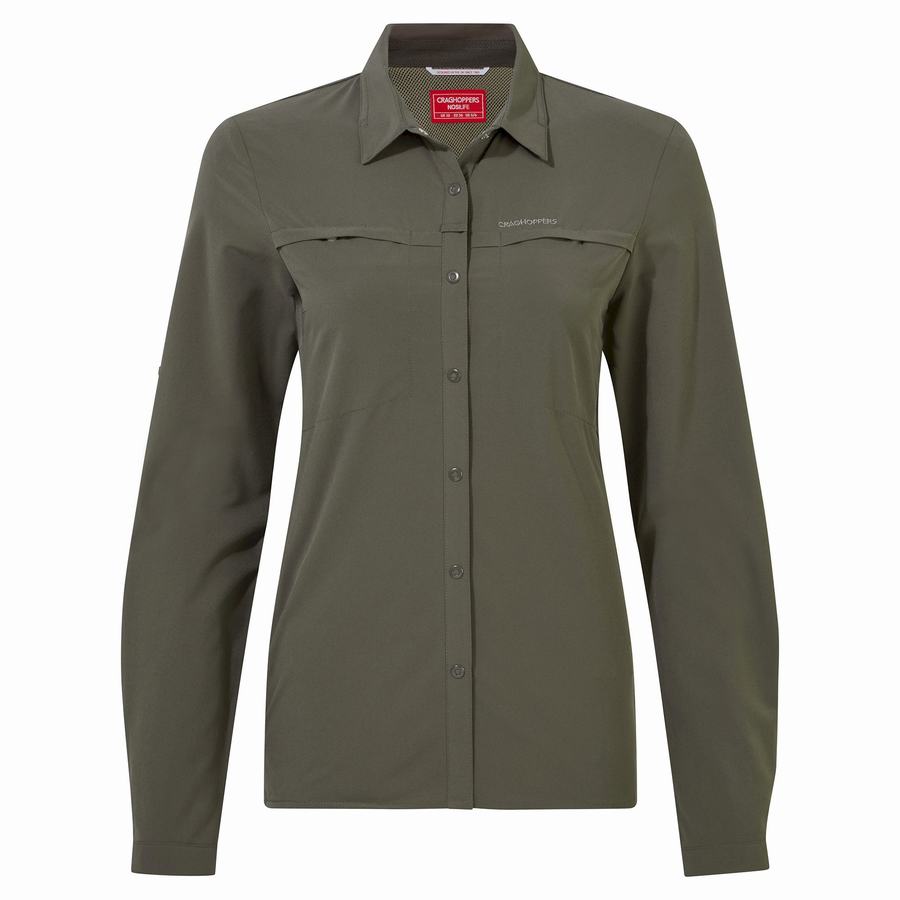 Khaki Craghoppers NosiLife Pro IV Long Sleeved Women's Shirts | MQI6515KX