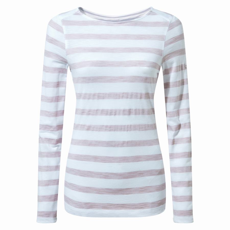 Purple Stripes Craghoppers NosiLife Erin Long Sleeved Women's T-Shirts | VZG2651LY