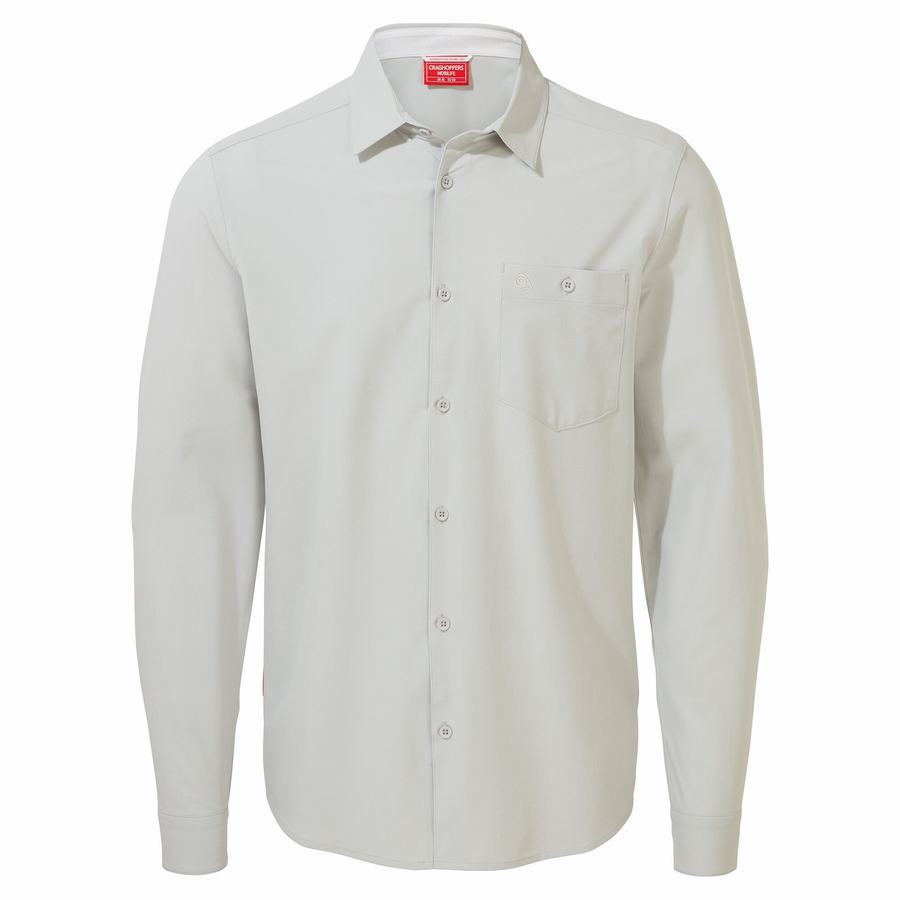 Silver Craghoppers NosiLife Hedley Long Sleeved Men's Shirts | NKO7410TJ