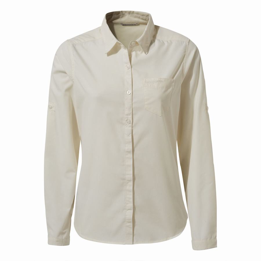 White Craghoppers Kiwi II Long Sleeved Women's Shirts | EKT8546ZV