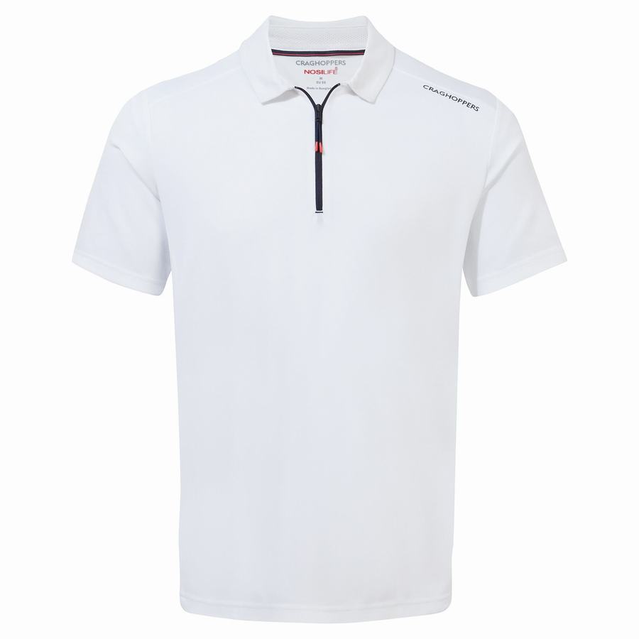 White Craghoppers NosiLife Pro Active Short Sleeved Polo Men's T-Shirts | QZQ7119YM