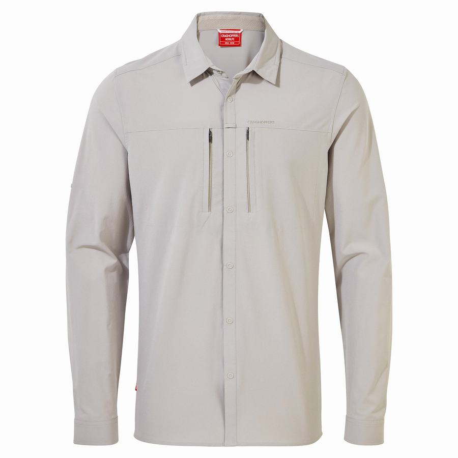 White Craghoppers NosiLife Pro IV Long Sleeved Men's Shirts | AYU799TP