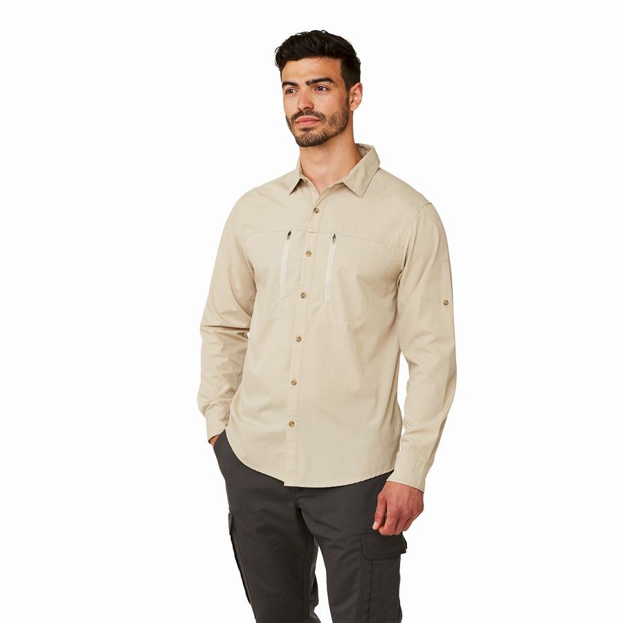 Beige Craghoppers Kiwi Boulder Long-Sleeved Men's Shirts | YJL8552ZT