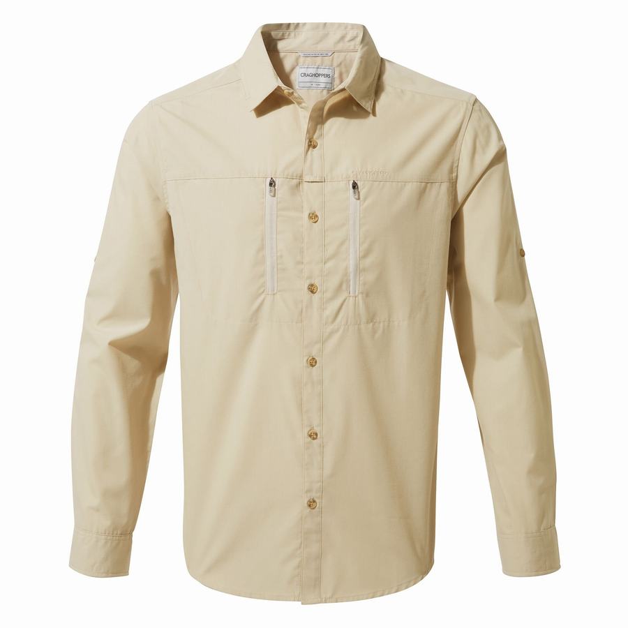 Beige Craghoppers Kiwi Boulder Long-Sleeved Men's Shirts | YJL8552ZT