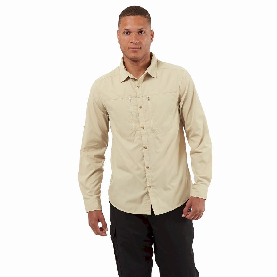 Beige Craghoppers Kiwi Boulder Long Sleeved Men's Shirts | YPS5470VS