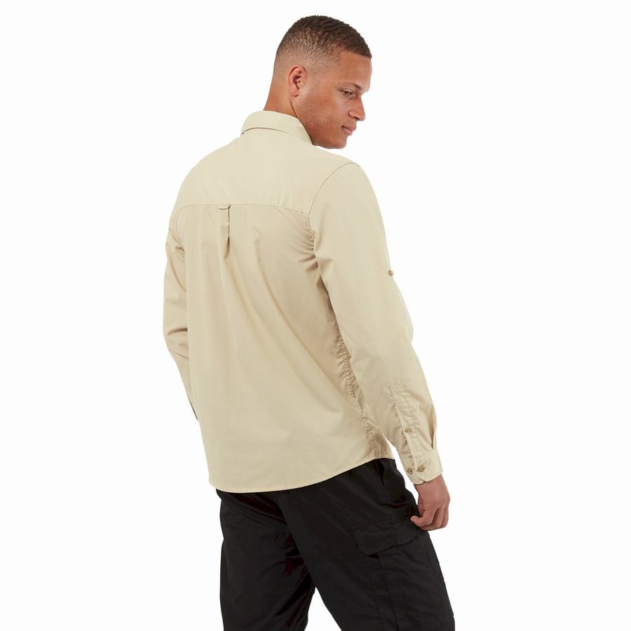 Beige Craghoppers Kiwi Boulder Long Sleeved Men's Shirts | YPS5470VS