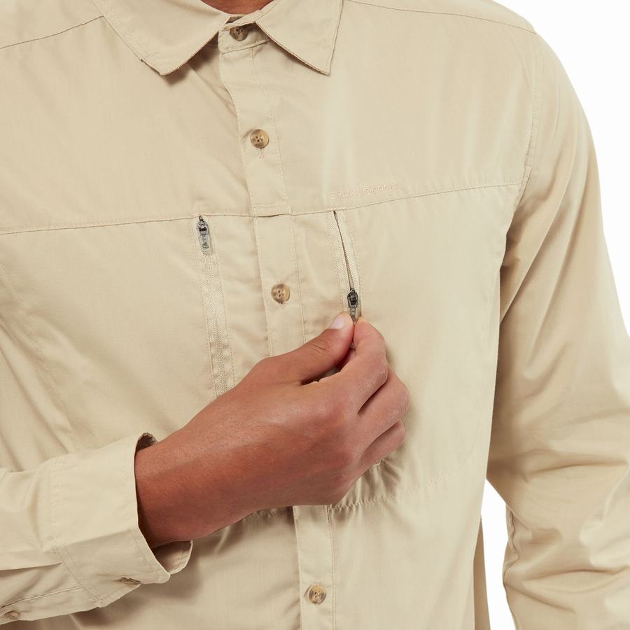 Beige Craghoppers Kiwi Boulder Long Sleeved Men's Shirts | YPS5470VS