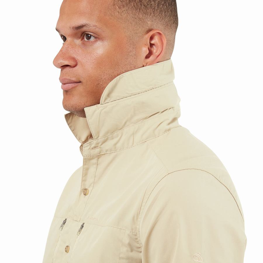 Beige Craghoppers Kiwi Boulder Long Sleeved Men's Shirts | YPS5470VS