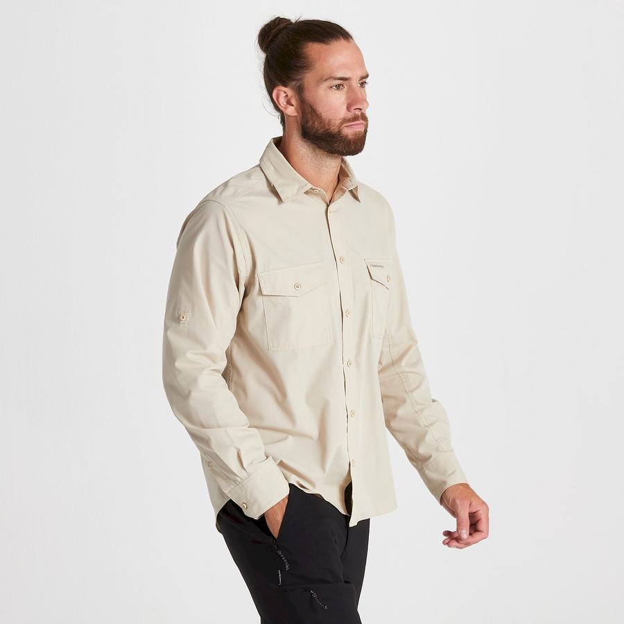 Beige Craghoppers Kiwi Long Sleeved Men's Shirts | HAJ4697YY