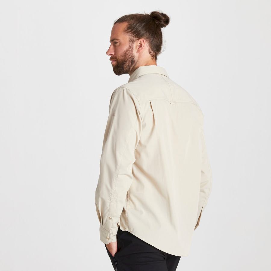 Beige Craghoppers Kiwi Long Sleeved Men's Shirts | HAJ4697YY