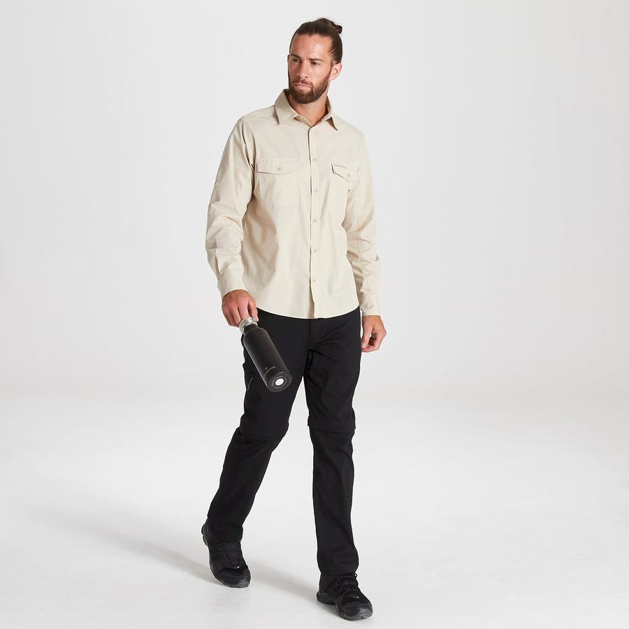 Beige Craghoppers Kiwi Long Sleeved Men's Shirts | HAJ4697YY