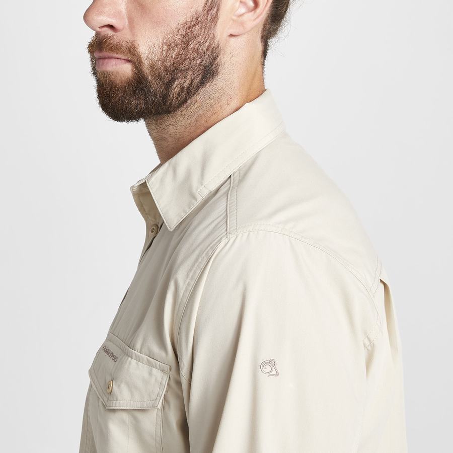 Beige Craghoppers Kiwi Long Sleeved Men's Shirts | HAJ4697YY