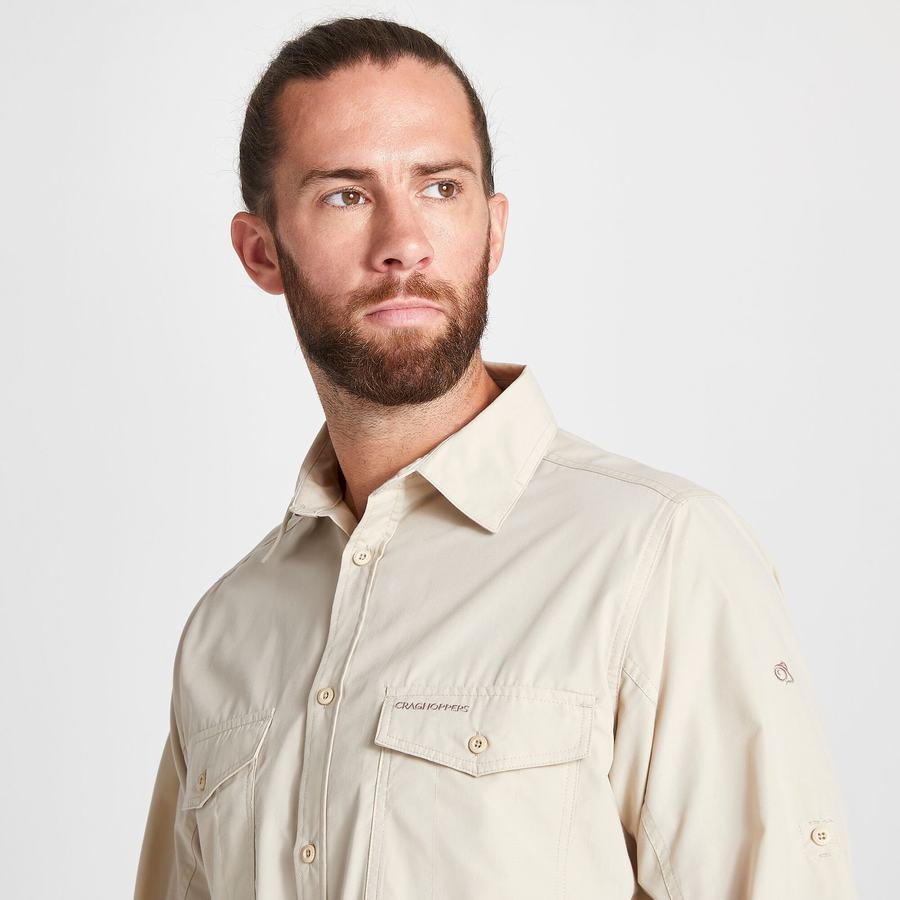 Beige Craghoppers Kiwi Long Sleeved Men's Shirts | HAJ4697YY