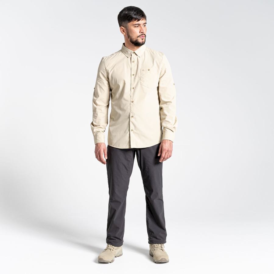 Beige Craghoppers Kiwi Ridge Long Sleeved Men's Shirts | XOS6495TJ