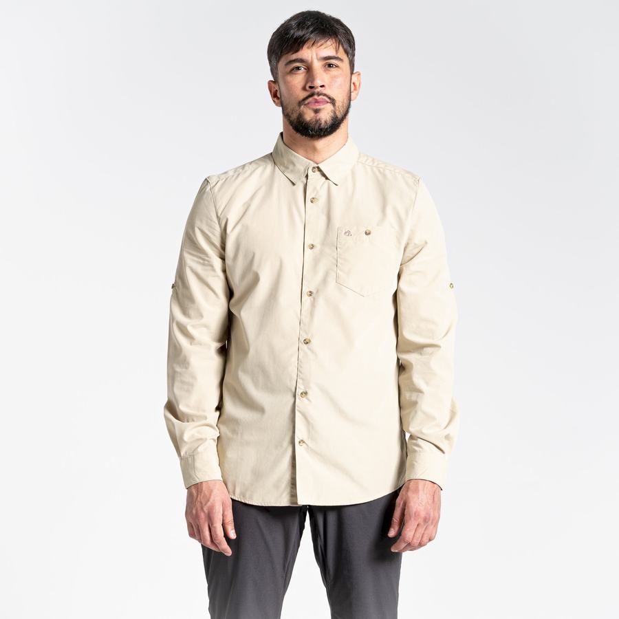 Beige Craghoppers Kiwi Ridge Long Sleeved Men's Shirts | XOS6495TJ