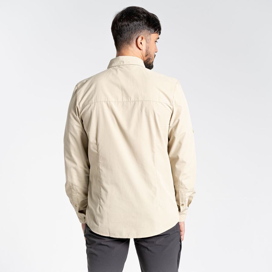 Beige Craghoppers Kiwi Ridge Long Sleeved Men's Shirts | XOS6495TJ