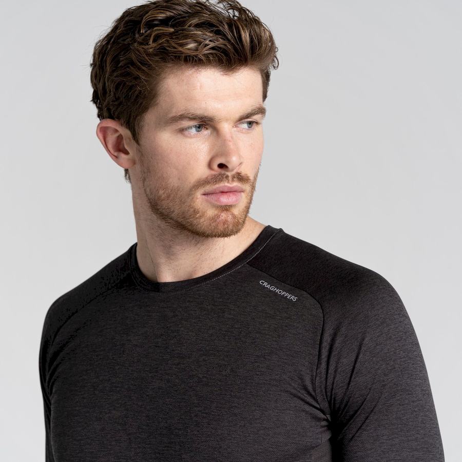 Black Craghoppers Dynamic Pro Long Sleeved Men's T-Shirts | WBS5297WA