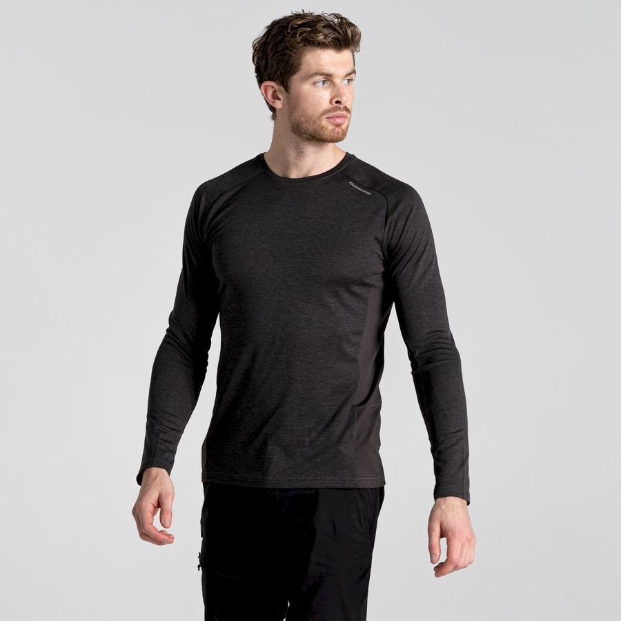 Black Craghoppers Dynamic Pro Long Sleeved Men's T-Shirts | WBS5297WA