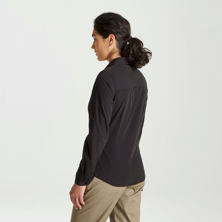 Black Craghoppers Expert Kiwi Long Sleeved Women's Shirts | KYD7053PF