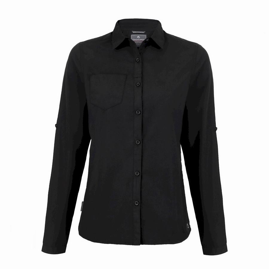 Black Craghoppers Expert Kiwi Long Sleeved Women's Shirts | KYD7053PF