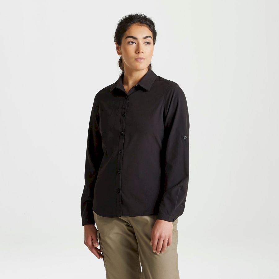 Black Craghoppers Expert Kiwi Long Sleeved Women's Shirts | KYD7053PF