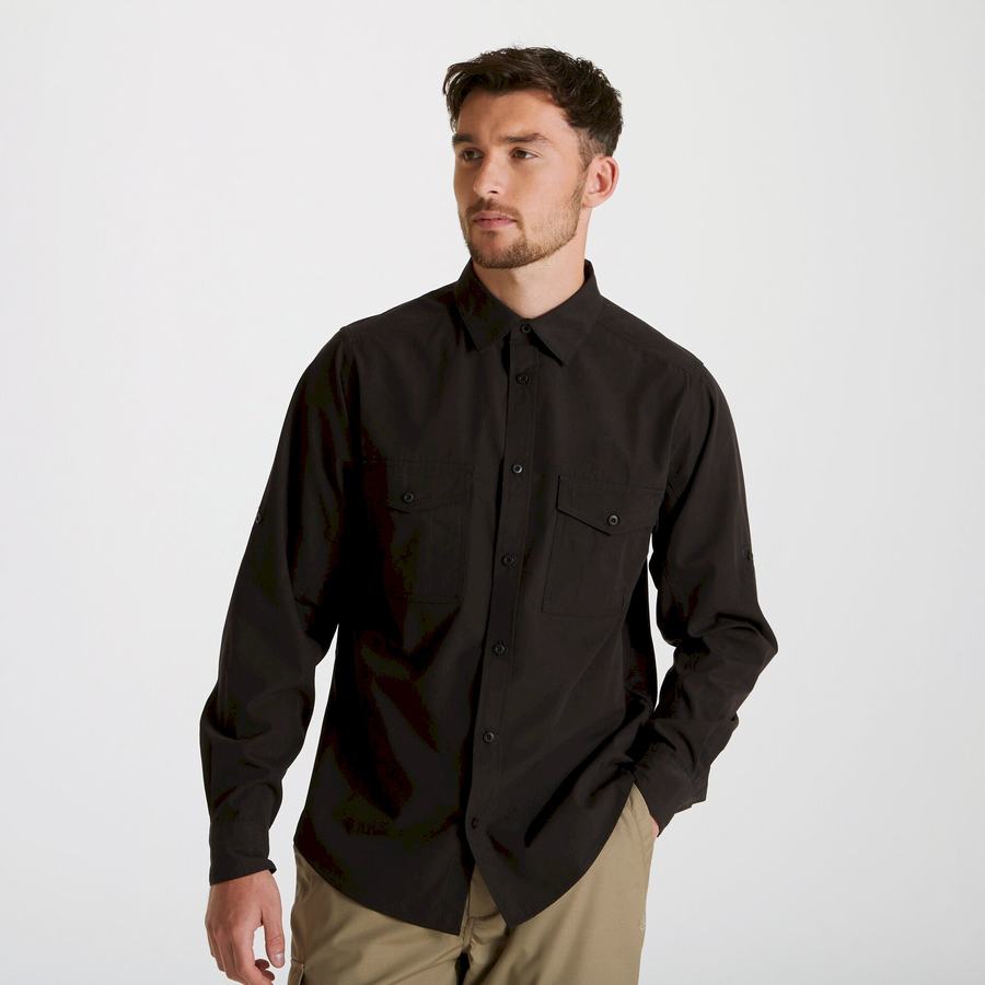 Black Craghoppers Expert Kiwi Long Sleeved Men's Shirts | UIT5271JY