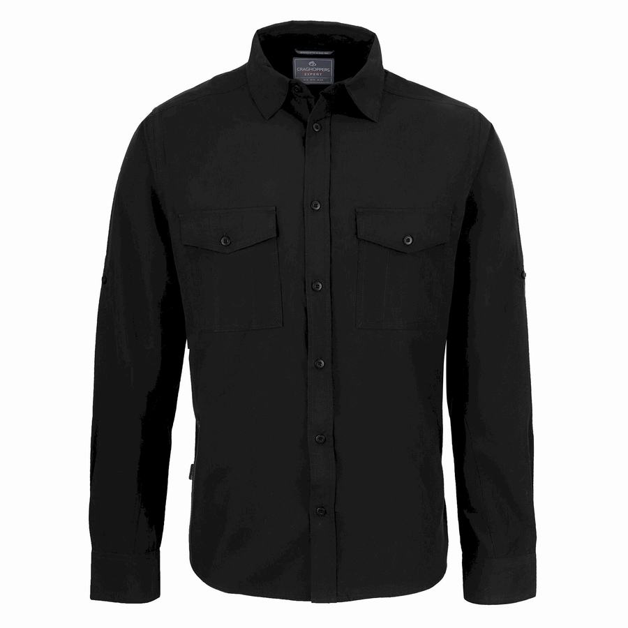 Black Craghoppers Expert Kiwi Long Sleeved Men\'s Shirts | UIT5271JY