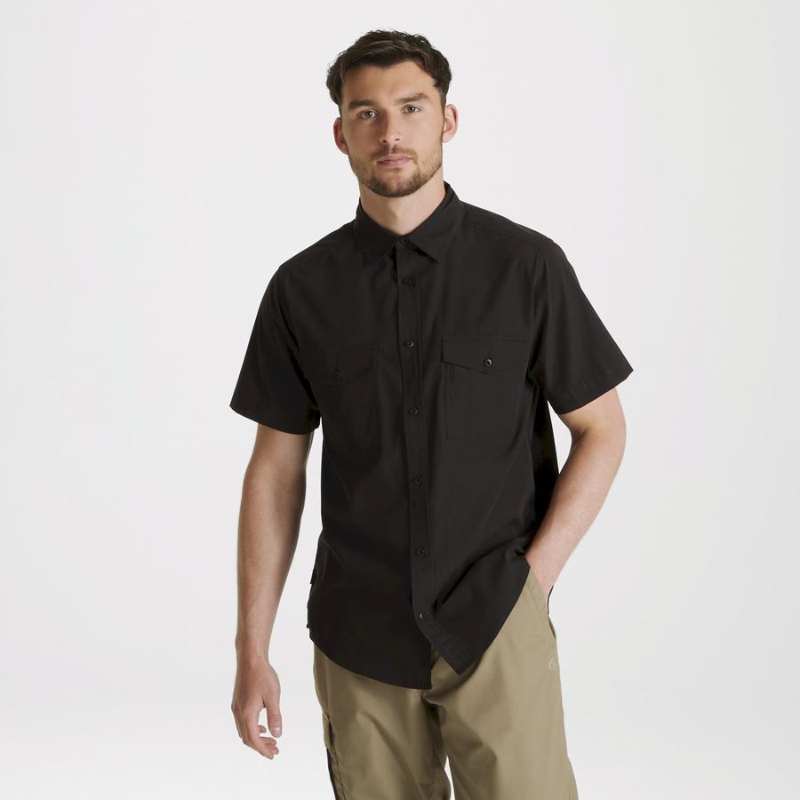 Black Craghoppers Expert Kiwi Short Sleeved Men's Shirts | SWS7758FY