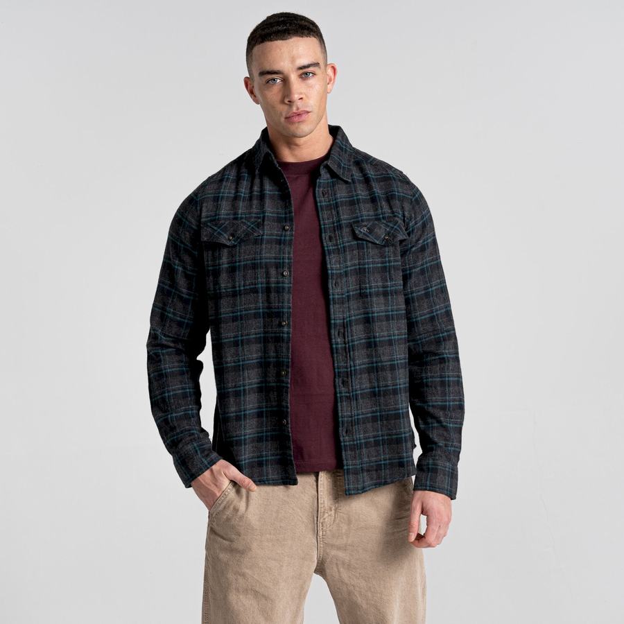 Black Craghoppers Kiwi IV Long Sleeved Check Men's Shirts | HOH253JS