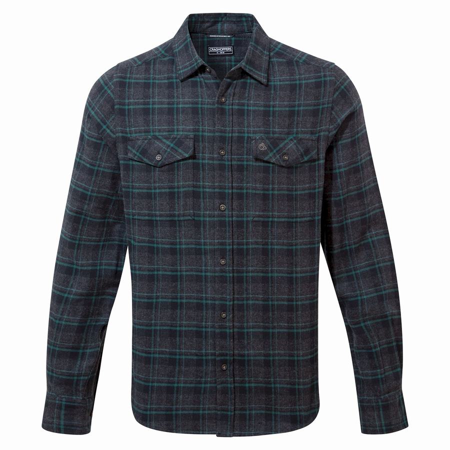 Black Craghoppers Kiwi IV Long Sleeved Check Men\'s Shirts | HOH253JS