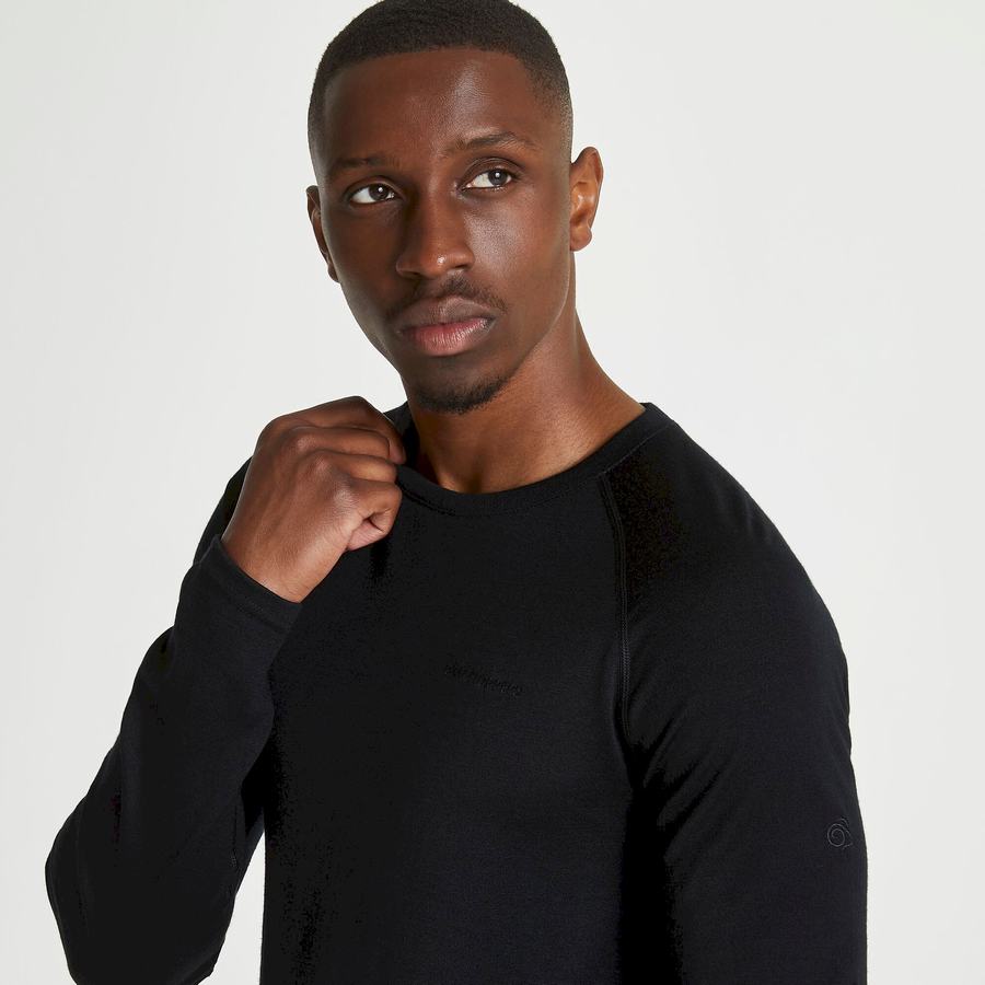 Black Craghoppers Merino Crew Neck Long Sleeved Baselayer II Men's T-Shirts | YWM1284UM