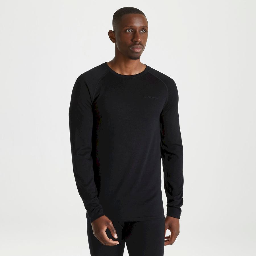 Black Craghoppers Merino Crew Neck Long Sleeved Baselayer II Men's T-Shirts | YWM1284UM